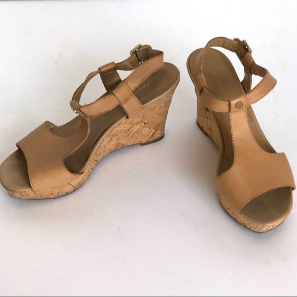 Franco Sarto Shoes - Tan Franco Sarto Cork Wedge T-Strap Heels/Shoes 7